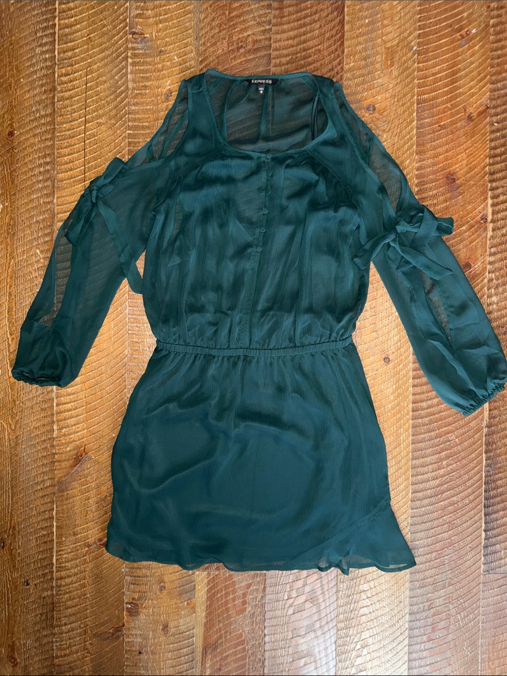 Express Emerald Green Sheer Long-Sleeve Tunic